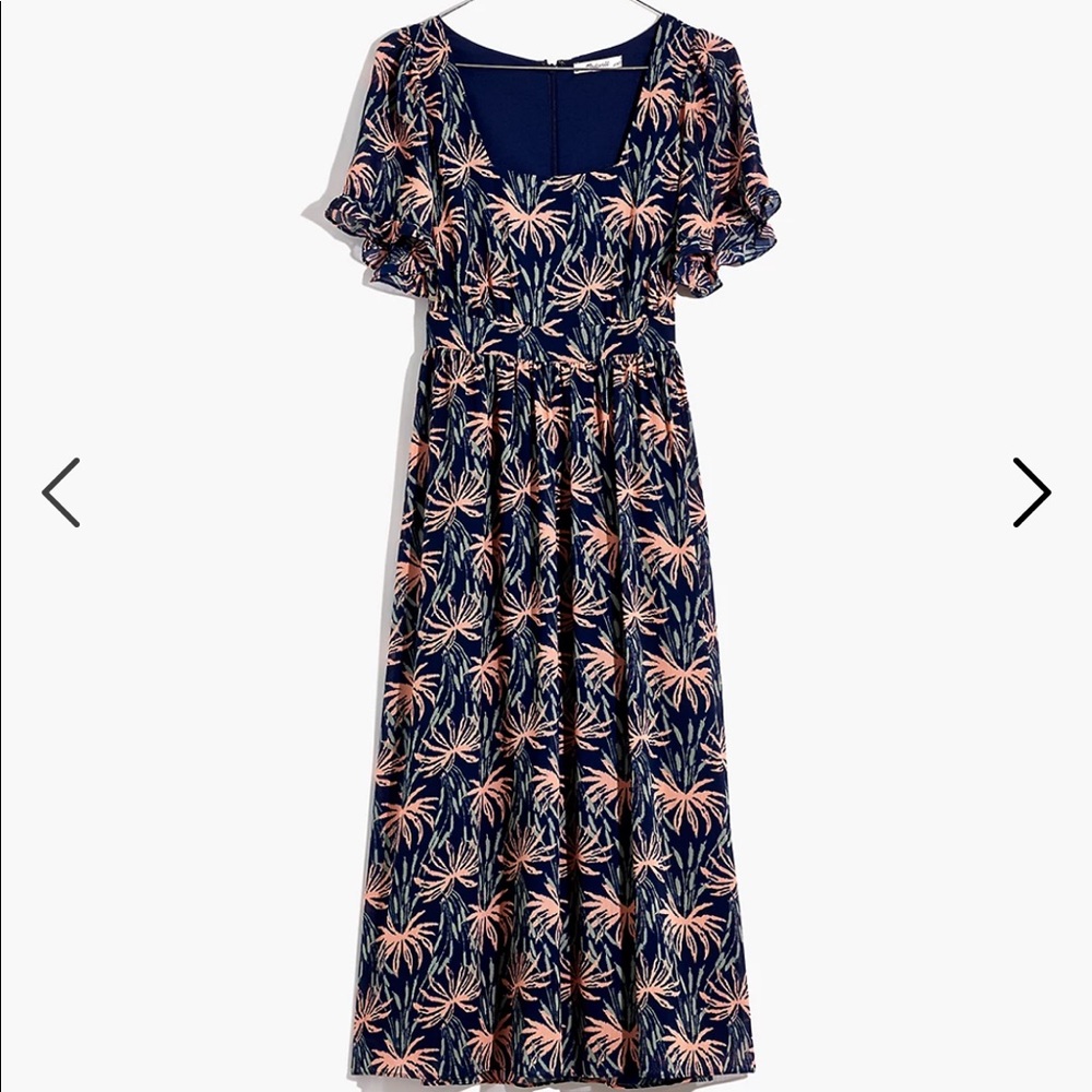 MADEWELL | Ruffle-Sleeve Midi Dress in Oasis Palms, XS ~ floral